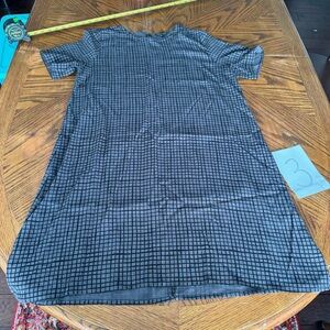 EILEEN FISHER Grey Black Plaid‎ Check Windowpane Shift Side Slit Dress M